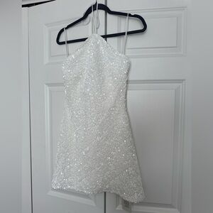 Lovers + Friends White Sequin Halter Mini